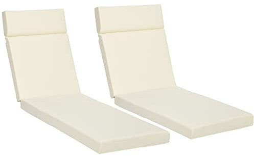 Outsunny Set of 2 Sun Lounger Cushions, Replacement Cushions for Rattan Furniture with Ties, 196 x 55 cm, Cream White