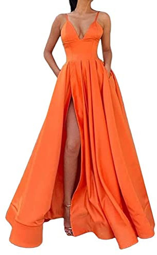 Onsoyours Femme Robe Cocktail sans Manches Col en V Cache Coeur A-Line Evasée Chic et Elegante D Orange S