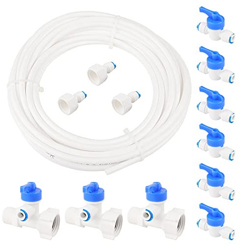 Pxyelec 13pcs Fridge Filter Plumbing Kit 10M Water Supply Pipe Tube Fridge Connector Kit for European Style Double Fridge Refrigerator (1/2 to 1/4 Pushfit Straight Connector)