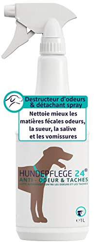 Hundepflege24 Destructeur d'odeur & détachant en Spray 1 Litre - Action extrêmement Efficace Contre Urine, excréments, vomissures et salive de Chiens et Chats - Neutraliseur d'odeur & nettoyant