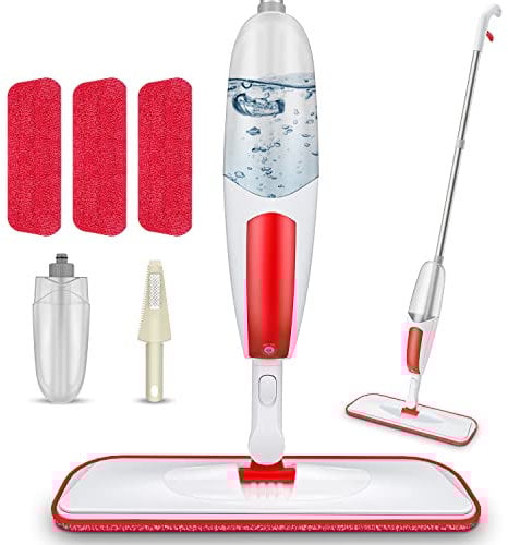 TRAV-ROUND Spray Mops for Cleaning Floors with 3pcs Washable Pads, Spray Floor Mop with 550ML Refillable Bottle Dry Wet Microfibre Flat Mop for Kitchen Wooden Hardwood Laminate Ceramic Tile