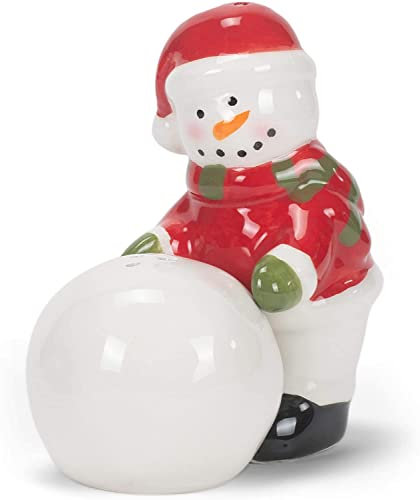 The Bridge Collection Salz- und Pfefferstreuer Schneemann und Schneeball, 2-teilig, Keramik, Rot / Weiß
