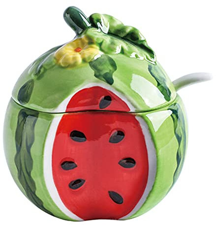 Gewürzdose, Obstform, Keramik, Zuckerdose, Salz, Pfeffer, Vorratsglas, Gewürztopf, Behälter mit Deckel, Löffel(watermelon)