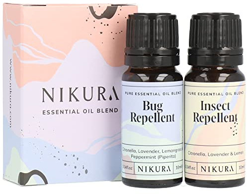 Nikura Bug Repellent & Insect Repellent (2 x 10ml) Essential Oil Blends Combo Set | for Aromatherapy, Soap and Candle Making, Diffusing, Vegan, 100% Pure and Natural