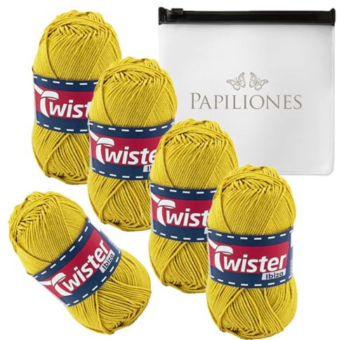 Handstrickgarn Baumwollgarn Stricken Haekeln Basteln 5x50g Fb.66 senf inkl. Zippbeutel