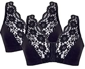 Eden House Ladies Pack of Two Lace Front Fastening Magic Bras Black 26