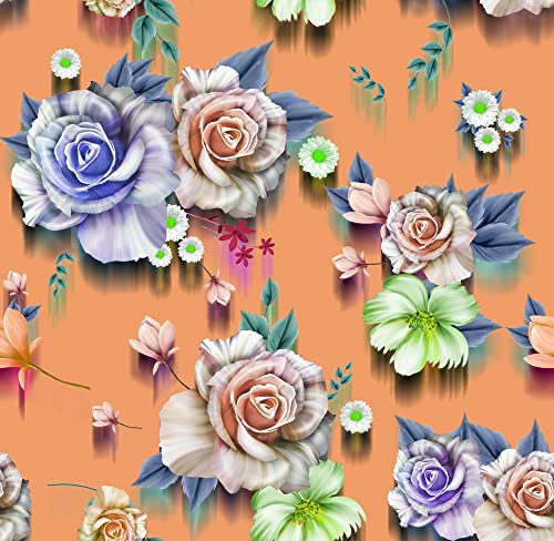 HEKO PANELS Oxford Wasserdichter Stoff Meterware Polsterstoff Meterware für Dekostoff, Outdoorstoff-Polyester Stoff-Markisenstoffe Reissfest, Schmutzbeständig-Rosen auf Orange-1 M, 100 x 155 cm, DR100