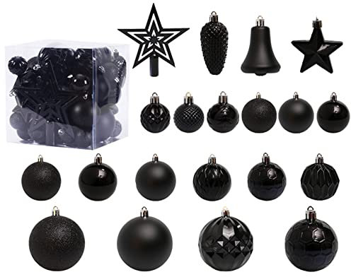 Fouriding Weihnachtskugeln 45pcs Kunststoff Christbaumkugeln Hängende Dekoration für Weihnachtsbaumschmuck (Schwarz)