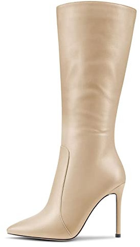 MAGIOPY Donna Spillo Alto High Tacco Heel a Punta Metà polpaccio Cerniera Ufficio Cute 10 CM Heels Stivali Oro 38 EU