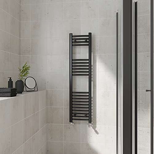 Warmehaus Curved Heated Towel Rail Black Bathroom Ladder Style Radiator Central Heating 1200x300mm