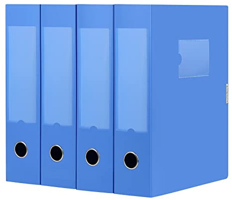 DONGLI A4 Caja archivo de plástico con tapa ,Carpetas paquete de 4 ,organizador de cajas de archivos para oficina escolar, Azul