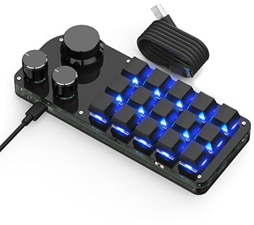 BRIMFORD Mechanische Mini Makro Tastatur - Kabellos, Programmierbar, Hot-Swap Gaming Keyboard mit RGB Beleuchtung, 2.4G & Bluetooth für Gamer, Programmierer, Büro (Schwarz, 15 Tasten/3 Knöpfe)