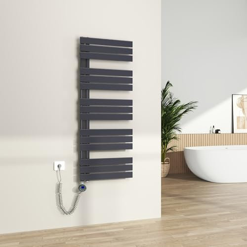 S'AFIELINA toallero electrico baño1320×500mm,radiador toallero electrico con termostato, WiFi, Temporizador programable, Pantalla LCD, 800 W Ahorro energético toalleros de baño electrico, Antracita