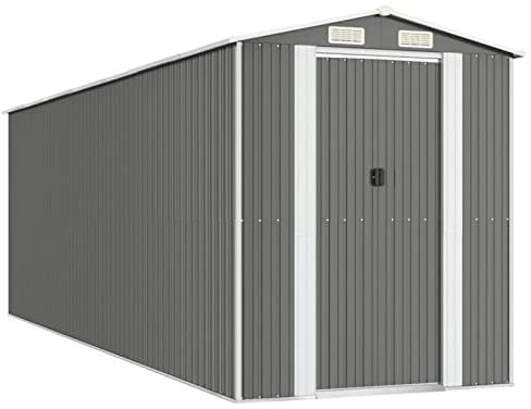 Keketa Gartenhaus Gerätehaus Garten Gartenhaus aus Blech Gartenhaus Schuppen Gartengeräte Gartengeräte Hellgrau 192x606x223cm Stahl verzinkt