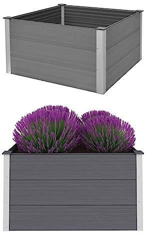 Tidyard Letto Rialzato da Giardino,Fioriera in Metallo,Letto per Orto Rialzato,Fioriera Rialzata per Esterno,Fioriera da Giardino,Aiuola Rialzata,Vaso per Piante,in WPC 100x100x54 cm Grigio