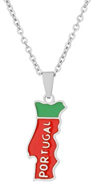 JEDTAKCT Portugal-Karte Mit Flagge-Anhänger-Halskette – Tropfen-Öl-Welt-Ethno-Stil, Schlüsselbeinkette, Unisex, Patriotischer Charm-Schmuck, Pullover-Kette Für Paare, Geometrie-Halskette, Weiß, 45 cm