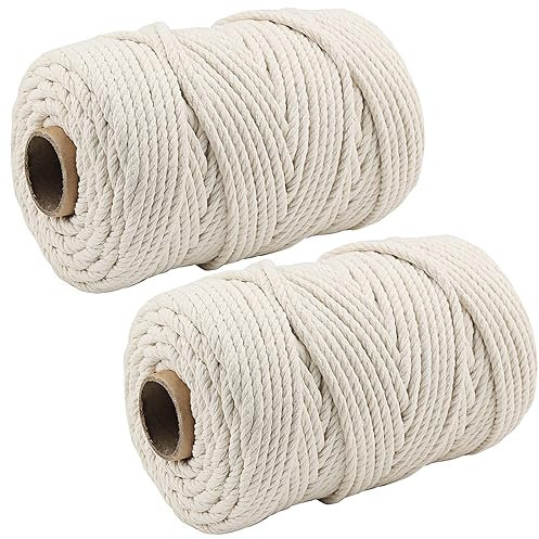 MANCHAP 2 rollos de cordón de macramé de 6 mm x 100 m, cordón de algodón de 4 hebras para macramé, 200 m, cuerda de algodón natural para tejer, envolver regalos y decoraciones de boda