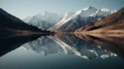 adrium Holz-Bild 110 x 60 cm: Berge spiegeln sich im See, Südinsel, Neuseeland. (205125214)