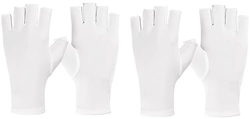 VEGCOO UV Handschuhe Nägel 2 Paar UV-Schutzhandschuhe Weiß Halbfinger UV Handschuhe Nagel UV Handschuhe Fingerlose Handschuhe für Maniküre Autofahren Angeln (Weiß)