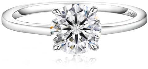 KRKC&CO Verlobungsring Damen Moissanite, 1 Karat Diamantring Solitärring, VVS1 D Farbe, 925 Silber Weißgold, Verlobung Verlöbnis Hochzeit Jubiläum Geburtstag Geschenk für Frauen, 50 (15,9)