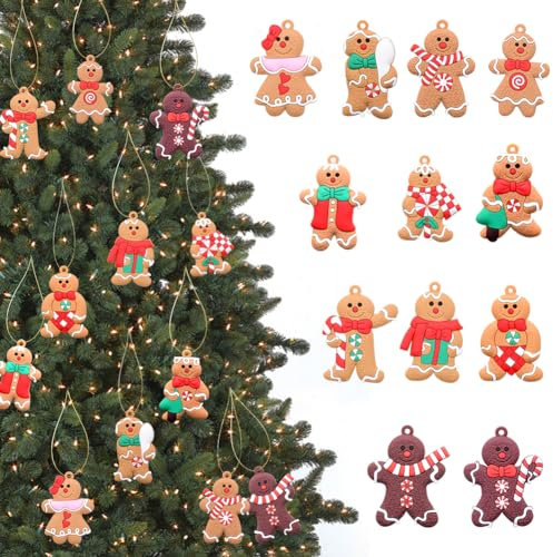 RLokK 12 Stück Lebkuchenmann Deko,Weihnachtlicher Baumschmuck, Weihnachts Lebkuchen Anhänger OrnamenteTraditioneller Ingwer Mann Weihnachten Lebkuchenmann Dekoration zum Aufhängen für Party-Dekoratio
