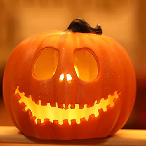 Nuziku Halloween Jack O Lantern, 9.4inch Artificial Pumpkin Lights Battery Operated, Large Pumpkin Decorations Pumpkin Lantern Light Up Pumpkin for Home Mall Halloween Haunted House Props