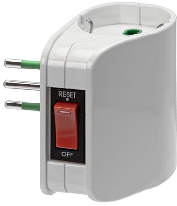 Ekon adattatore per spina italo-tedesca, con interruttore, 2 prese italo-tedesche, spina italiana, 10A, Made in Italy, bianco