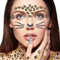 3-teilig Leopard Tattoos Set, Leoparden Kostüm Damen Accessoires, Glitzer Leopard Gesichtstattoo Karneval + Tattoo + Nagelsticker, Face Tattoo Schminke für Karneval, Fasching, Motto Party