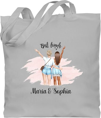 Baumwolltasche - Freundin - Best friends Hände Peace mit Name Freundinnen - Unisize - Hellgrau - personalisierte beutel frauen partner blonde und brünette tasche geschenke für weihnachtsgeschenke