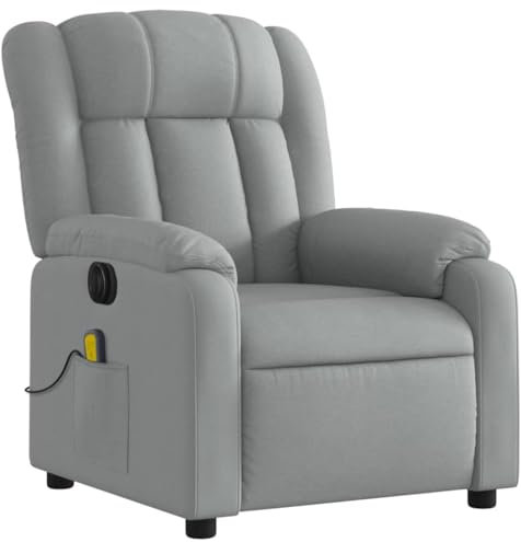 vidaXL Massagesessel Elektrisch, Sessel Verstellbare Rückenlehne Fußteil, Fernsehsessel Relaxsessel mit Liegefunktion, Liegesessel Polstersessel Ruhesessel, Hellgrau Stoff