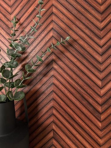Newroom Tapete Rot Vliestapete Holz - Holztapete Modern Rotbraun Kastanienbraun Paneele Fischgräten Holzwand Boho Fischgrätenmuster Lamellen inkl. Tapezier-Ratgeber