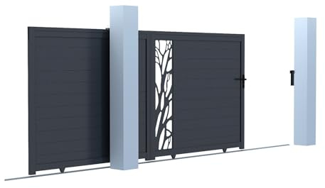 Vente-unique-Gartentor Schiebetor - 400 x 187 cm - Aluminium - halb durchbrochen - Muster - Anthrazit - LABRIT II