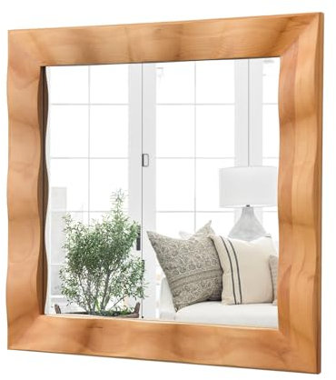 Glaucus Wandspiegel 60x60 cm - Quadratischer Spiegel Massivholzrahmen aus Kiefer, Naturholz-Optik, Zeitlos & Stilvoll Wanddeko Spiegel für Wohnzimmer, Badezimmer, Flur