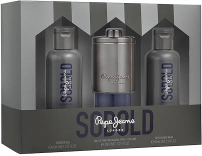 Pepe Jeans SoBold For Him Parfüm Herren Geschenkset 3 Teile Männer Eau de Parfum 30ml, After Shave 60ml und Duschgel 60ml Holziges Aromatisches Duftset Herren Parfüm