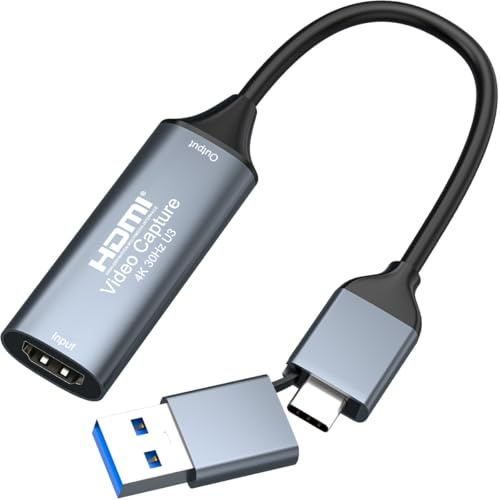 AMZHRLY Tarjeta de captura de video 4K HDMI a USB 3.0 tipo C, 1080P 60 FPS, adaptador de captura de enlace de cámara, dispositivo de grabación de pantalla para transmisión, juegos, videoconferencia
