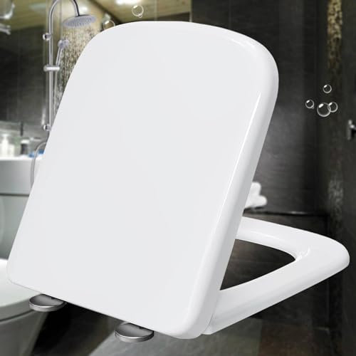 Klodeckel mit Absenkautomatik Eckig Weiß Toilettendeckel Eckig Form Wc Deckel mit Absenkautomatik Klobrille für Dauerhaften Halt, Klodeckel Easy-Clean,white-36 * 44cm