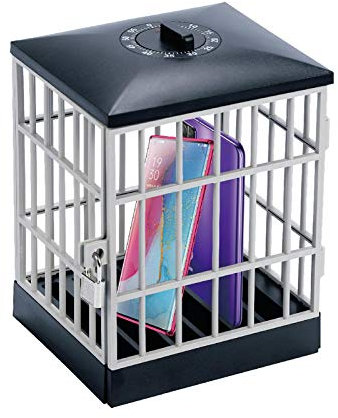 Quzente Cell Phone Jail Lock Box, Silver Mobile Phones Prison Lockable Cage, Phone Lock-Up Jail To Keep You Away From Your Cell Phones For Classroom Family Time