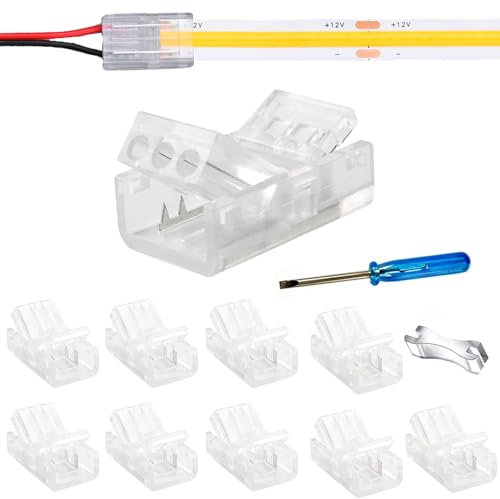 YUTOKEER 2-poliges 10mm COB LED Anschluss-Set – 10 Stück, ohne Löten, mit Schraubendreher und Öffnungswerkzeug