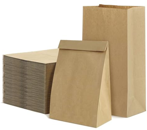 50 Stück Papiertüten Braun, Kraftpapiertüten, Fettdichte Beutel, Butterbrottüten, Frühstücktüten, Geschenktüten Papier, für Süßigkeiten, Kekse, Snacks, Sandwiches, Obst (12x7x22cm)