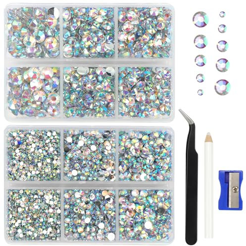 LPZMPZ 6530 Pezzi Brillantini per Unghie Strass Unghie 6 Taglie Dimensioni Strass per Nail Art Con Pinzette e Pastelli, per Bricolage, Unghie, Abbigliamento e Artigianato, (SS6-SS30)