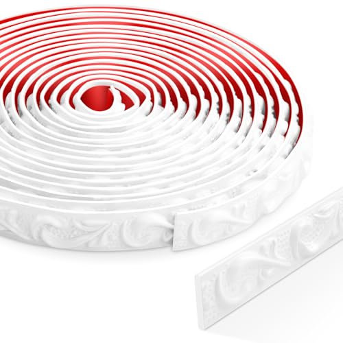 6 Meter Peel and Stick Zierleisten Selbstklebend, 3D Deckenleisten Styropor, Wandleisten Selbstklebend für Spiegelrahmen, Schranktüren, Türrahmen, Decken, Heimdekorationen(Weiß)