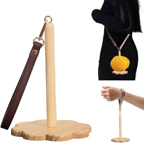 Garnhalter Wolle, Handgelenk Garnhalter aus Holz, Wollwickler Handgelenk, Garnhalter mit Handschlaufe, 360° Drehung Tragbarer Handgelenk Garnhalter, Verhindert Garnverheddern