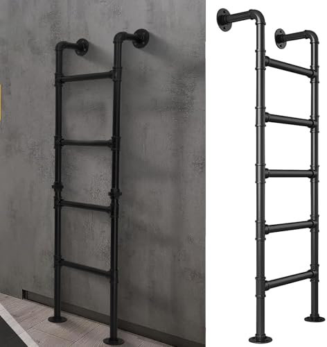 Gaommini Escaleras de Pared para Interiores y Exteriores, Escalera Industrial de Hierro para literas, de 39, 49, 51, 55, 59 y 71 Pulgadas, Escalera de Salida de sótanos, de Metal Negro(130cm/51in)