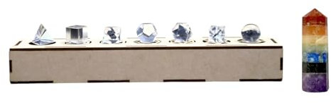 KULIA® Set de Geometría Sagrada de Sólidos Platónicos Piedras Curativas Feng Shui Caja de Madera Tallada a Mano 7 Piezas de Puntas de Cristal de Cuarzo Transparente Decoración para el Hogar Péndulo