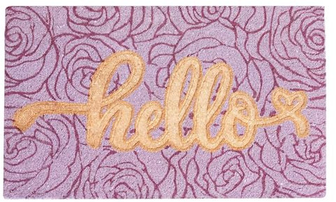 Embossed Coir Doormat 45x75cm Non-Slip Backing for Indoor Outdoor Use Heavy Duty All Weather Front Door Welcome Mat with Stylish Designs Durable Natural Coir [Hello Roses]