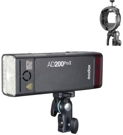 Godox AD200PROII Battery Flash with S3 Bowens S-Type Smart Bracket - 200W, 5800+200K, 32 Channels, 16 Groups, 500 Full Power Flashes Per Charge, Wireless Mode, 100m Transition Range, 907g
