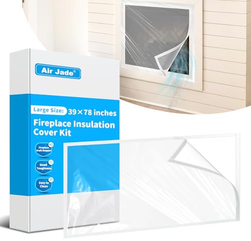 Air Jade Kaminabdeckung, isolierter Kamin-Zugluftstopper, passend für bis zu 99 x 200 cm, transparente, reißfeste Kunststoff-Kaminzugabdeckung, hält Zugluft draußen und stoppt Wärmeverlust