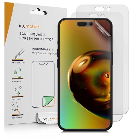 kwmobile Set of 3 Screen Protectors Compatible with Apple iPhone 15 Plus - Anti-Glare Anti-Fingerprint Display Films - Matte