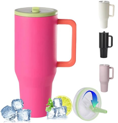 ZHUIYIWIN Tumbler with Folding Straw and Handle, Water Bottle Coffee Cup Travel Mug for Cold or Hot Drinks, Double Wall Stainless Steel Vacuum Insulated Tumbler (Coral, 890 ml)