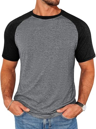 Runcati Mens Casual Slim Fit T Shirts Raglan Short Sleeve Crewneck Baseball Tees Color Block Workout Fashion Shirt Black